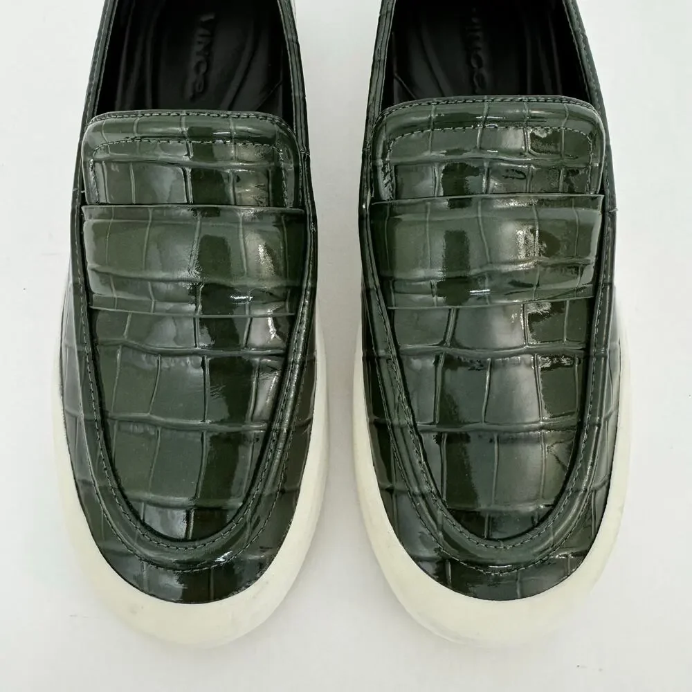 Vince Ghita Croc-Embossed Slip-On Loafer Sneakers Leather Green/White | 8M